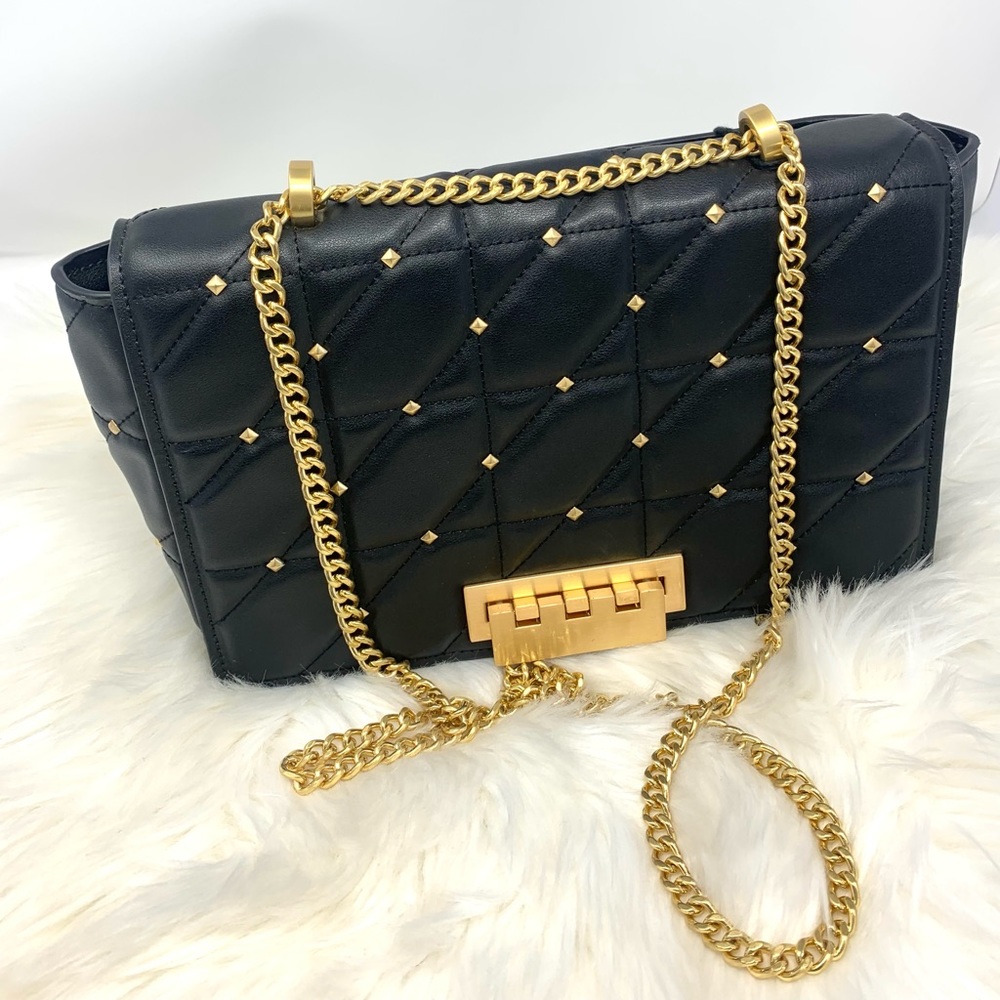 ZAC Zac Posen Earthette  Jumbo Quilted & studded Shoulder Bag - black and gold